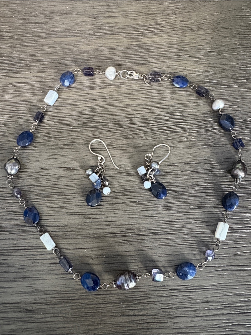 Silpada Blue and Silver Beaded Necklace with Matching Earrings